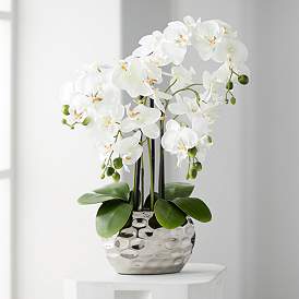 Image2 of White Phalaenopsis 23" High Faux Orchid Flower in Silver Resin Pot