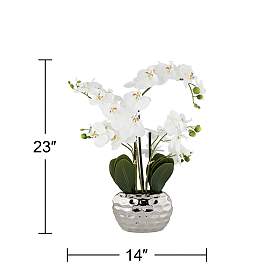 Image5 of White Phalaenopsis 23" High Faux Orchid Flower in Silver Resin Pot more views