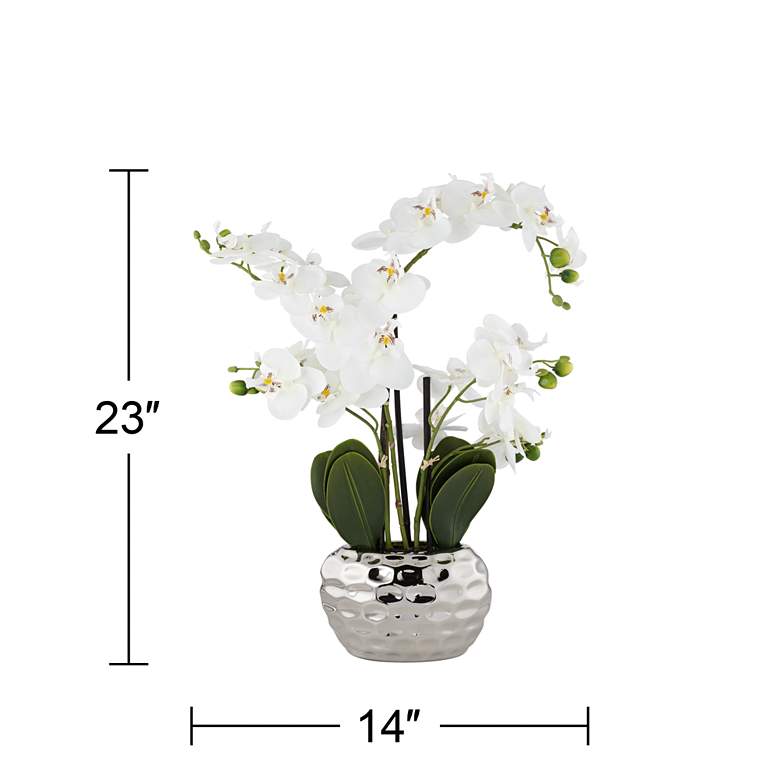 Image 5 White Phalaenopsis 23" High Faux Orchid Flower in Silver Resin Pot more views