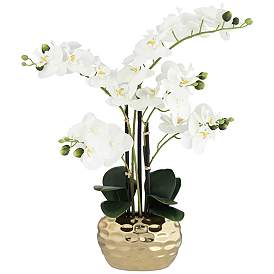 Image3 of White Phalaenopsis 23"H Faux Orchid in Gold Ceramic Pot
