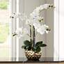 White Phalaenopsis 23"H Faux Orchid in Gold Ceramic Pot in scene