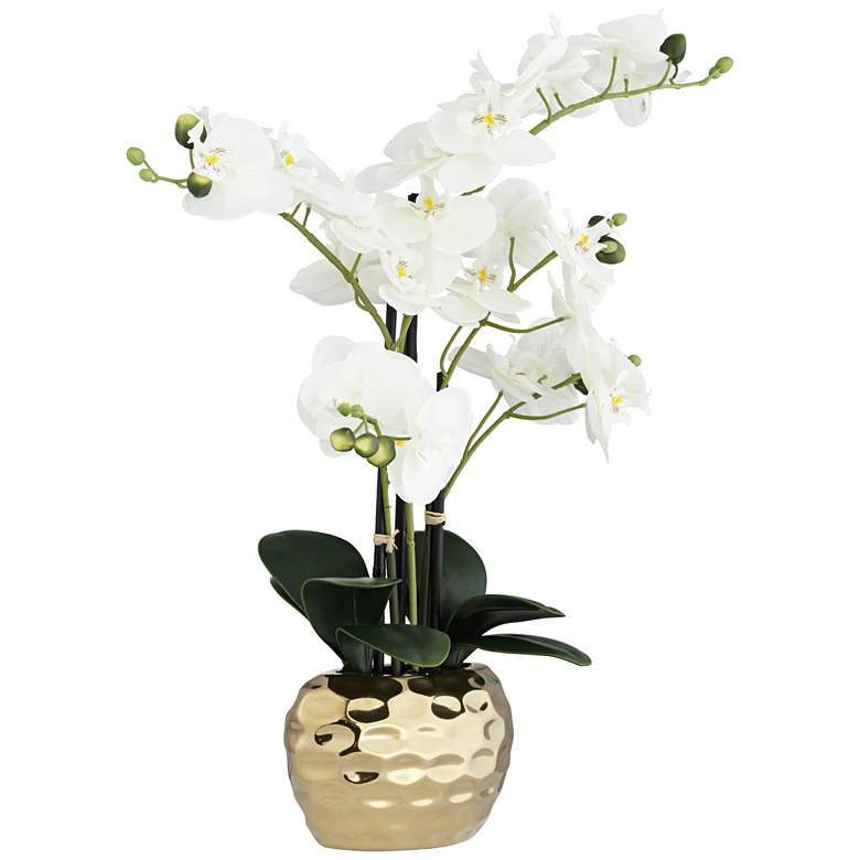 Image 6 White Phalaenopsis 23"H Faux Orchid in Gold Ceramic Pot more views