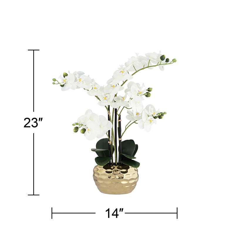 Image 7 White Phalaenopsis 23 inchH Faux Orchid in Gold Ceramic Pot more views