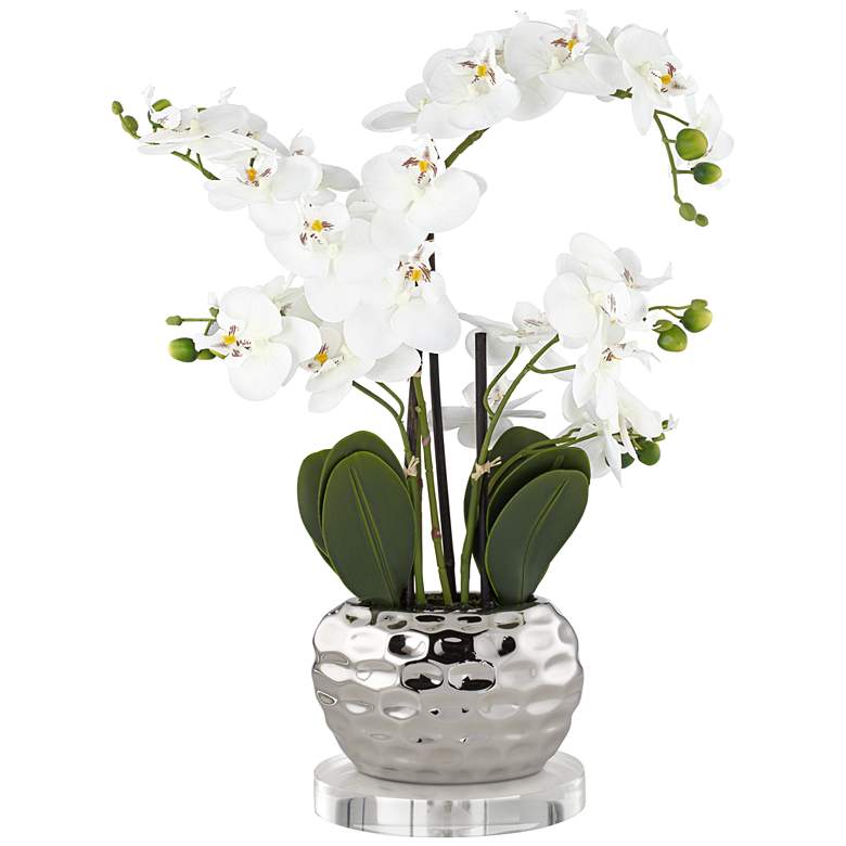 Image 1 White Phalaenopsis 23"H Faux Orchid With 7" Round Acrylic Riser