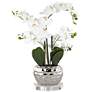 1_White Phalaenopsis 23"H Faux Orchid With 7" Round Acrylic Riser