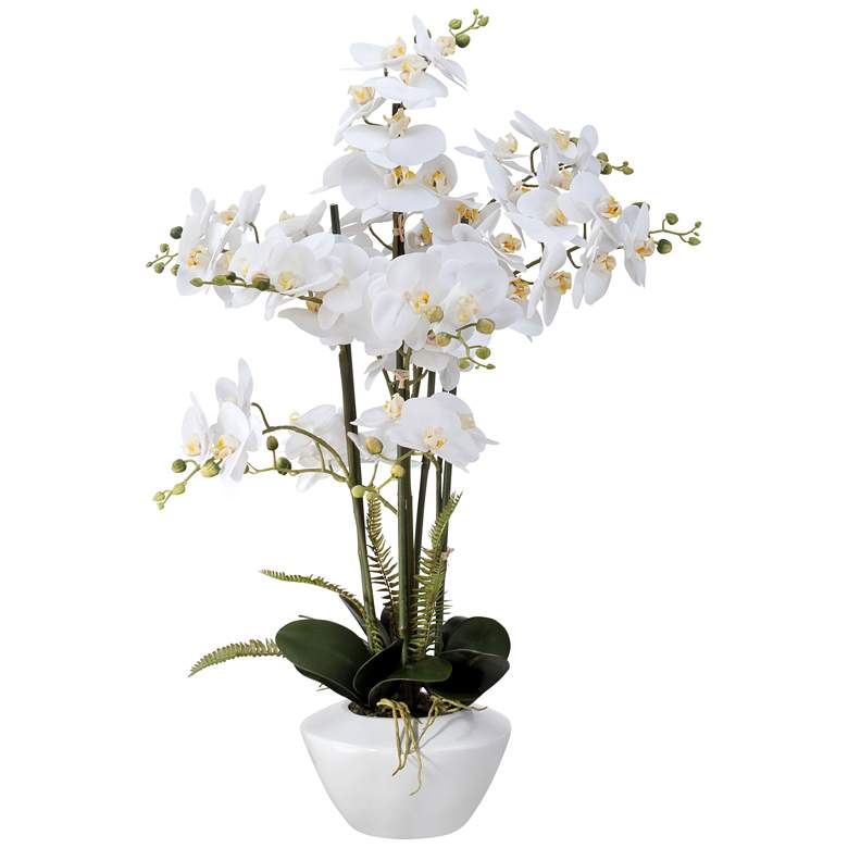 Image 3 White Phalaenopsis 29 inch High Faux Orchid Flower With Black Round Riser more views