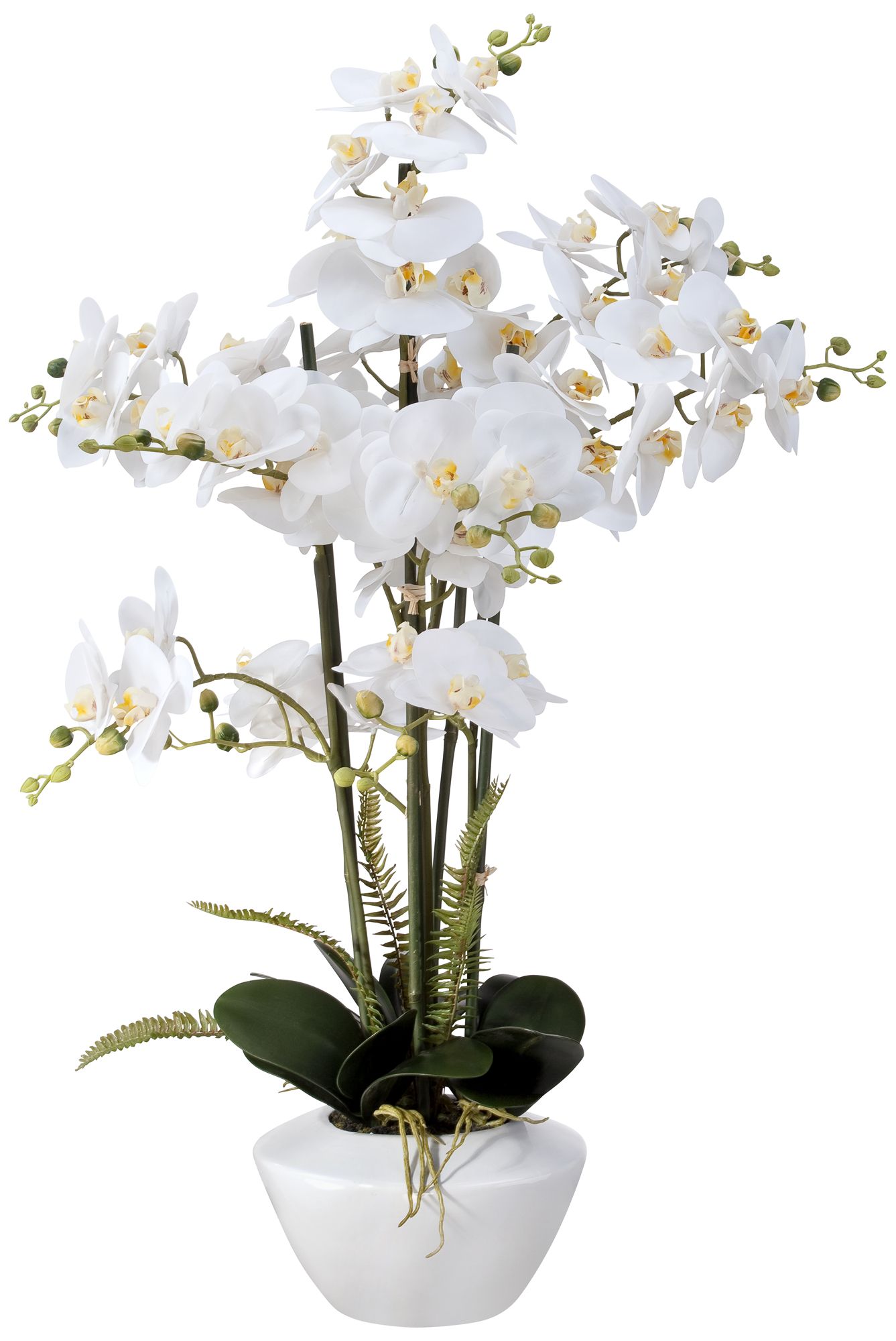 Image 3 White Phalaenopsis Faux Orchid 29"H With 7" Round Acrylic Riser more views
