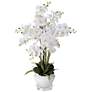 1_White Phalaenopsis Faux Orchid 29"H With 7" Round Acrylic Riser