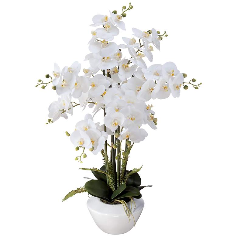 Image 3 White Phalaenopsis Orchid Flower 29" High Faux Floral Arrangement
