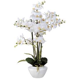 Image4 of White Phalaenopsis Orchid Flower 29" High Faux Floral Arrangement more views