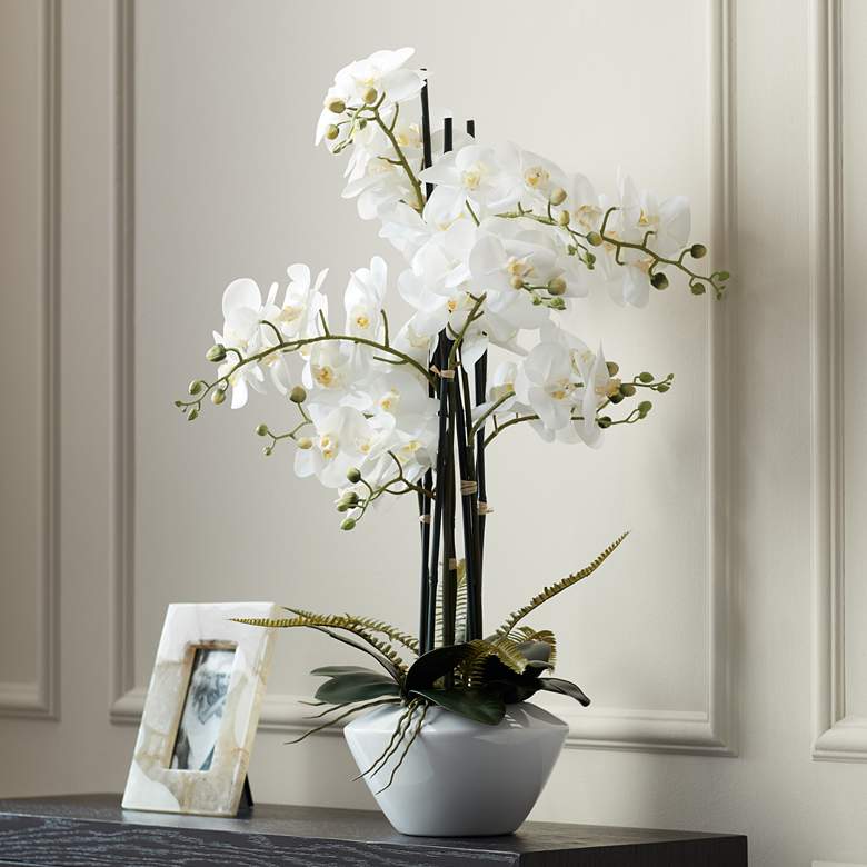Image 6 White Phalaenopsis Orchid Flower 29" High Faux Floral Arrangement more views