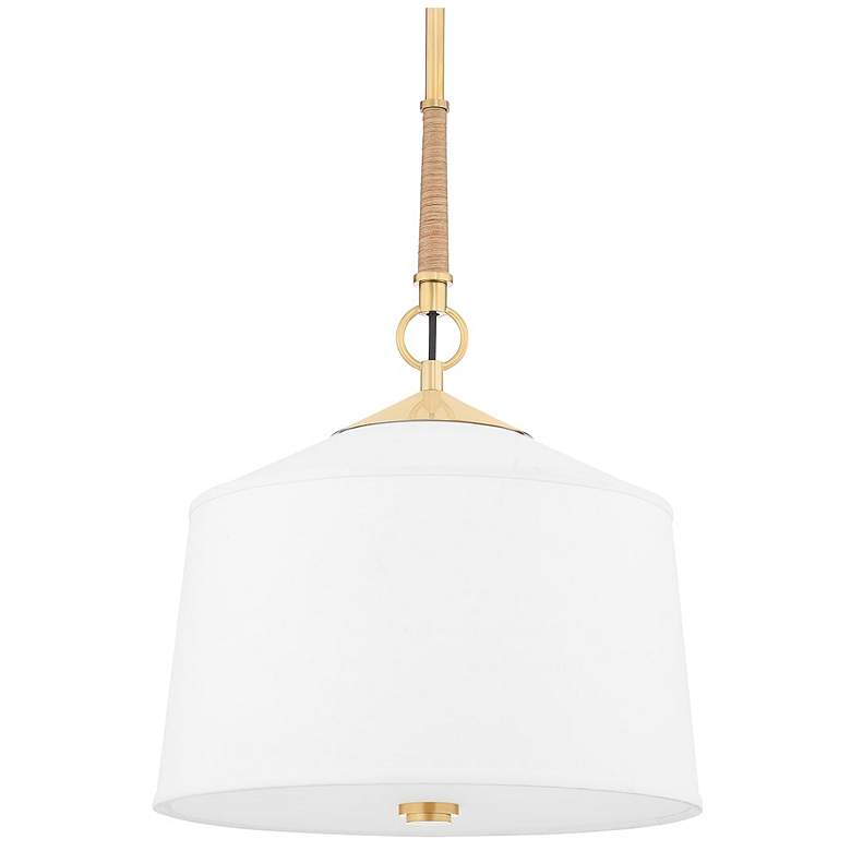 Image 1 White Plains 14" Wide Aged Brass Drum Pendant Light