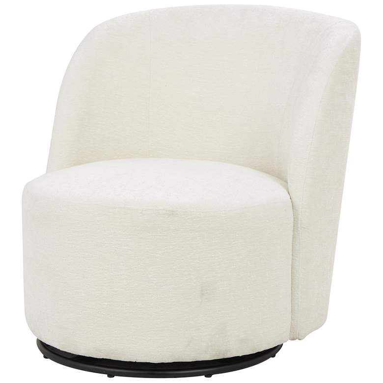 Image 1 White Polyester Round Swivel Boucle Accent Chair, 27" x 31" x 29"