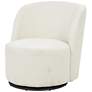 White Polyester Round Swivel Boucle Accent Chair, 27" x 31" x 29"