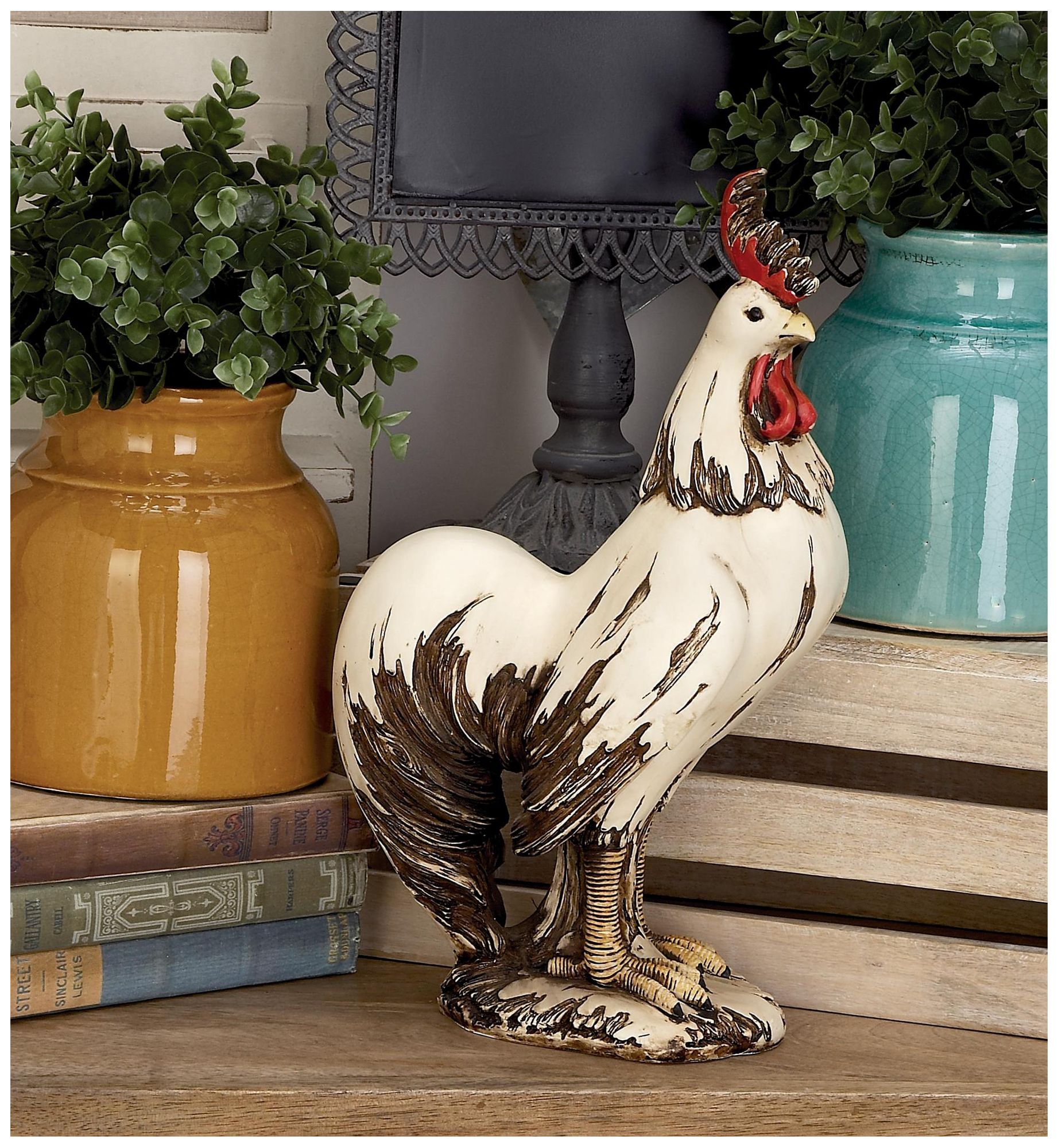 Image 4 White Polystone Farmhouse Garden Sculpture, 10" x 6" x 15" more views