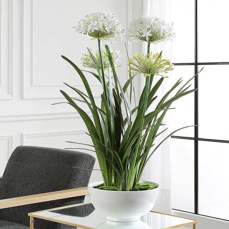 Image 1 White Purity Agapanthus 38 1/2" High Faux Flowers in Planter