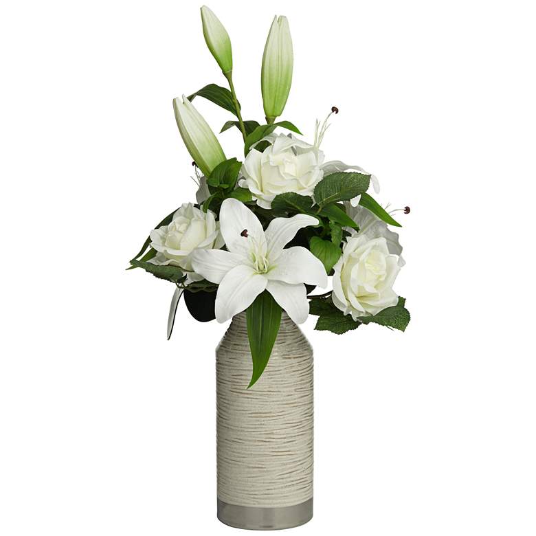 Image 1 White Rose and Lily 24 inch High Faux Flowers in Vase