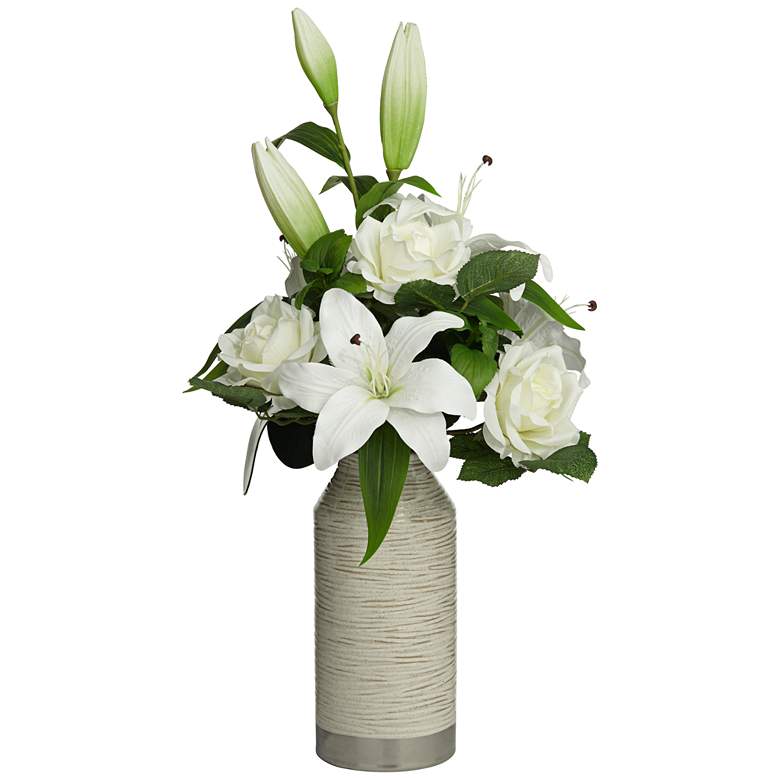 Image 1 White Rose and Lily 24" High Faux Flowers in Vase