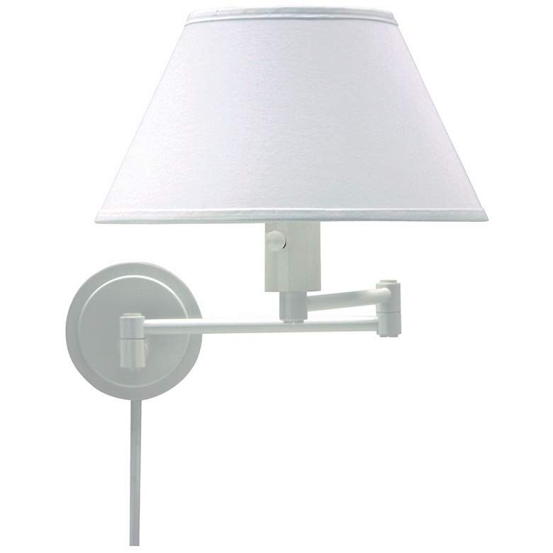 Image 1 White Round Backplate Plug-In Swing Arm Wall Lamp