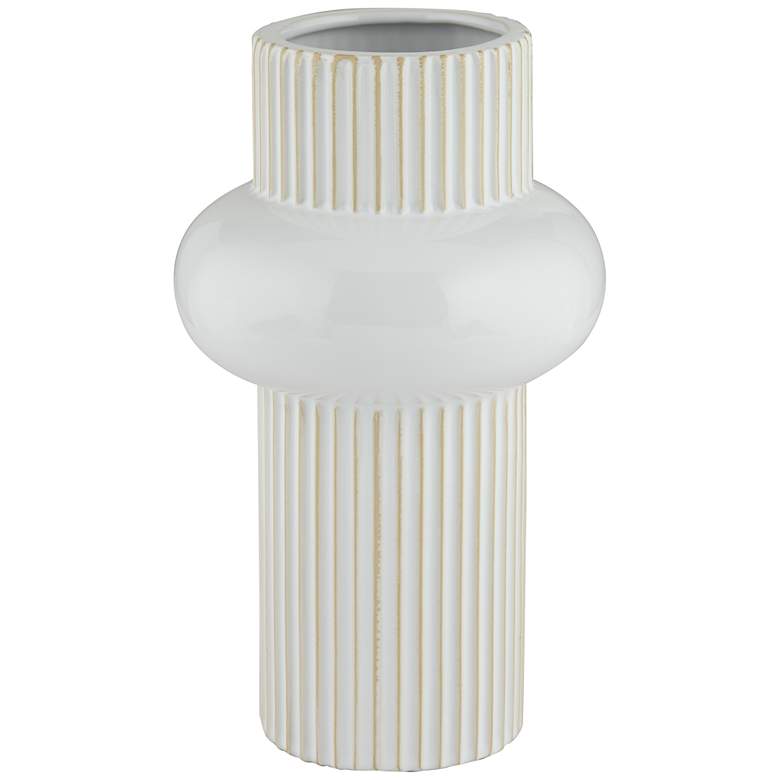 Image 1 White Rounded Center 11" High Modern Porcelian Vase