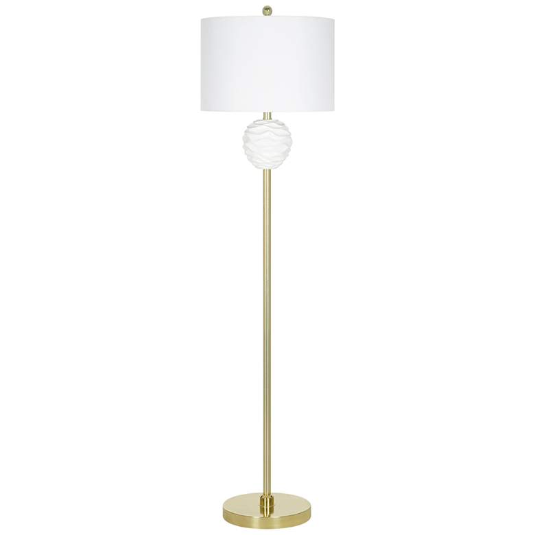 Image 1 White Ruffle Textured and Brass Metal LED Floor Lamp