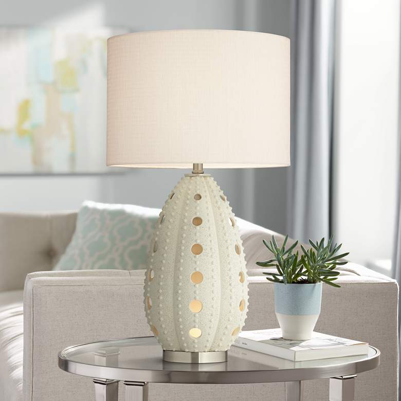 Image 1 White Sea Urchin Natural Table Lamp with Night Light