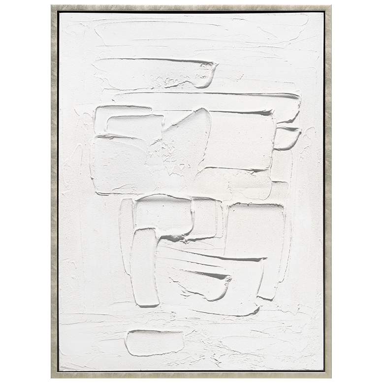 Image 1 White Serenity Heavily Textured Hand Painted White Framed Canvas Wall Art