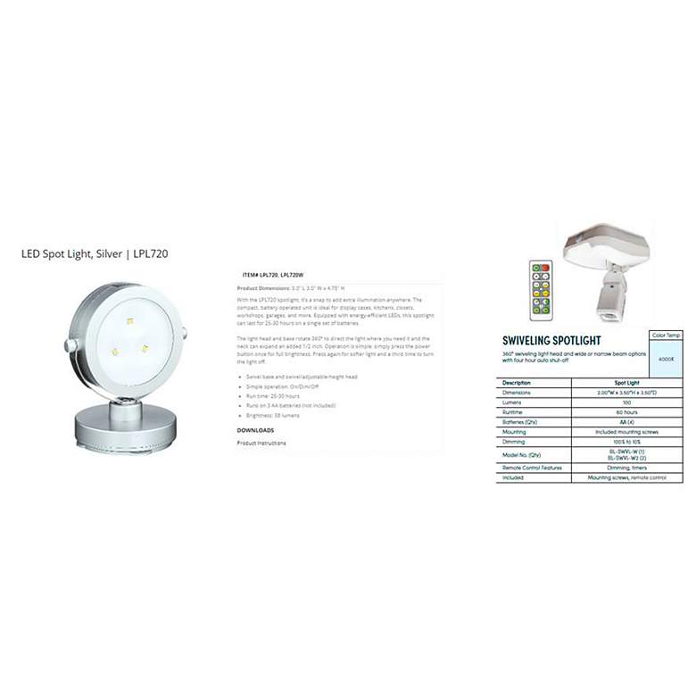 Image 3 White Single Head Battery Operated Swivel Up/Spot Light With Remote Control more views
