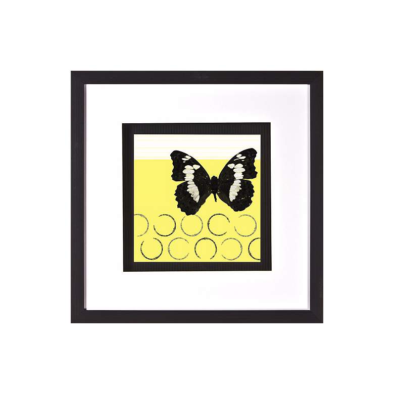 Image 1 White Spots Butterfly Under Glass 20 inch Square Yellow Wall Art