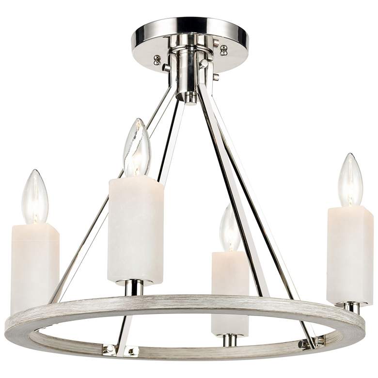 Image 1 White Stone 18" Wide 4-Light Semi Flush Mount - Polished Nickel