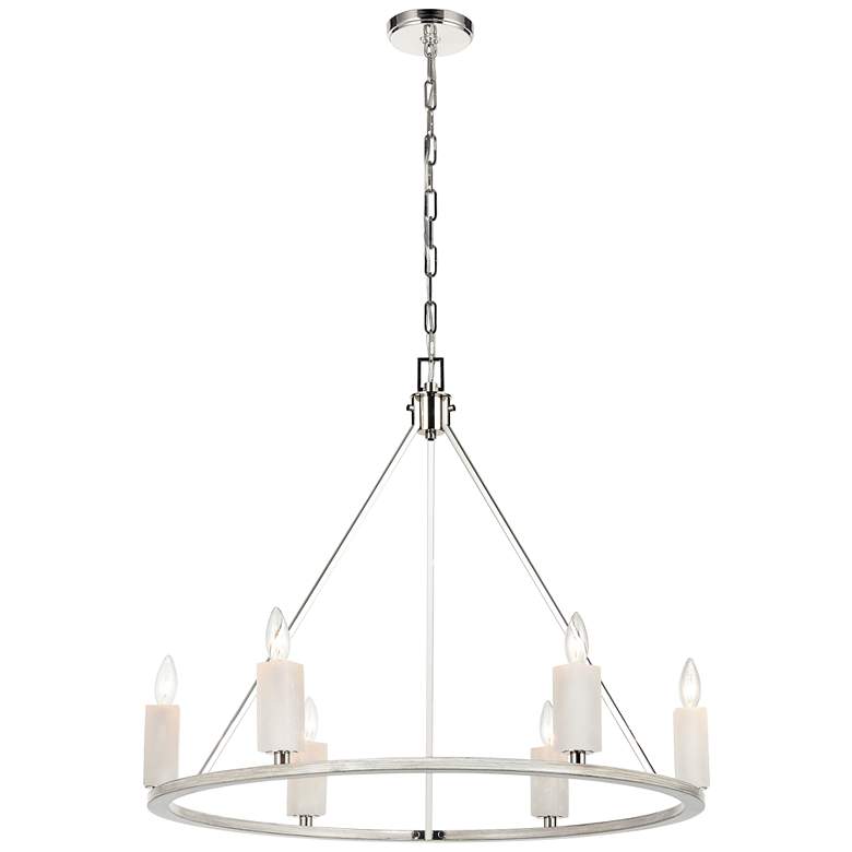 Image 1 White Stone 30" Wide 6-Light Chandelier - Polished Nickel