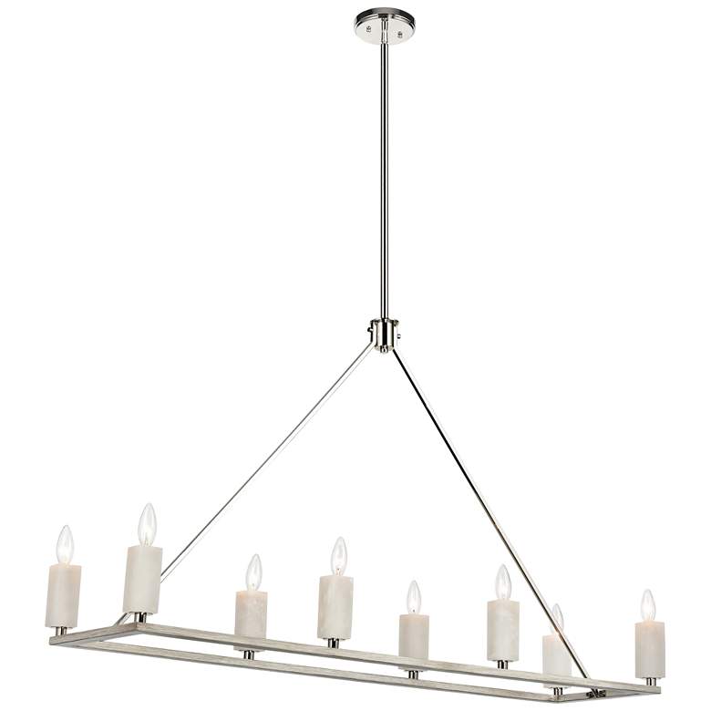 Image 1 White Stone 48 inch Wide 8-Light Linear Chandelier - Polished Nickel
