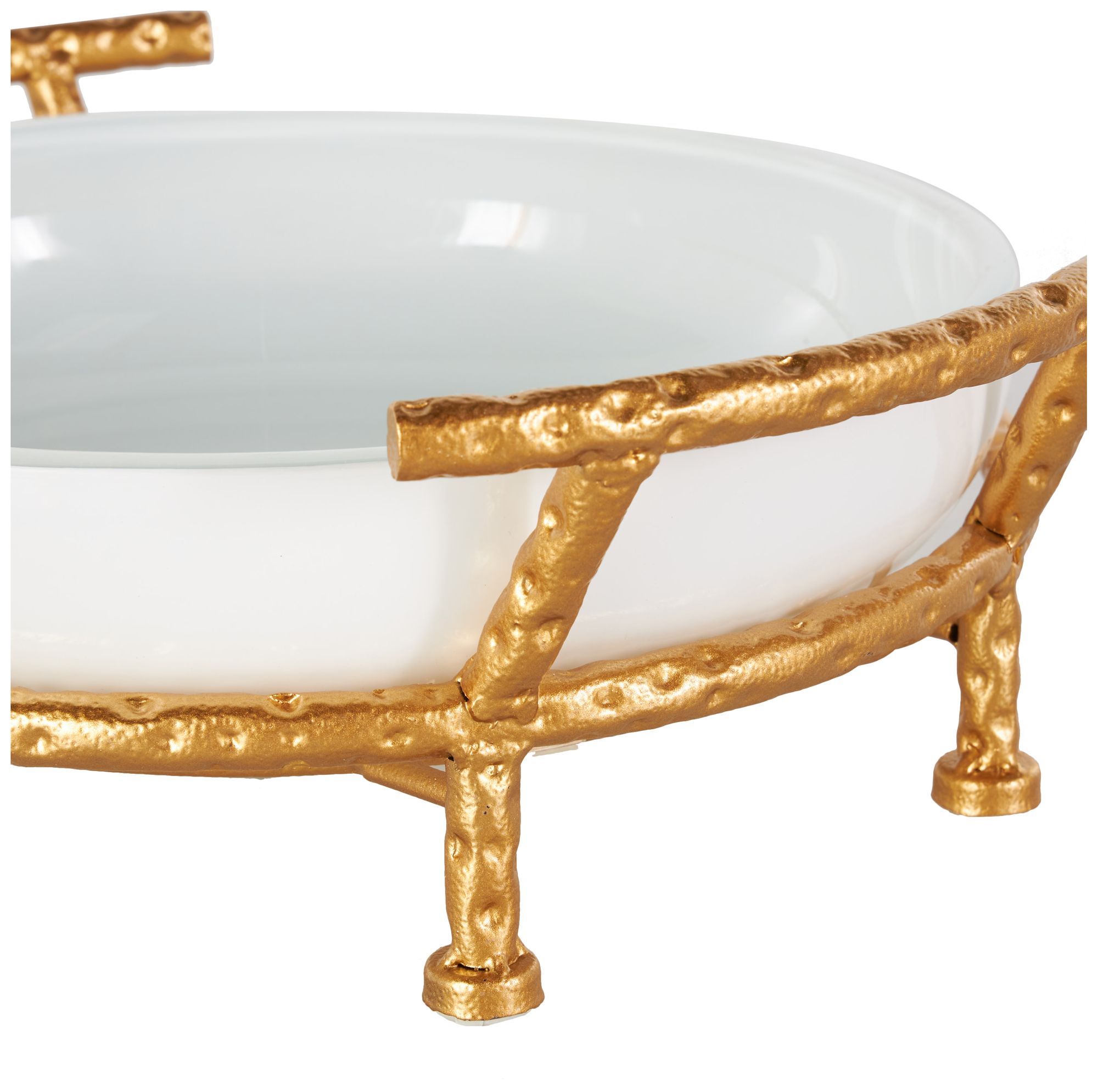 Image 3 White Tempered Glass Modern Serving Bowl, 15" x 12" x 5" more views