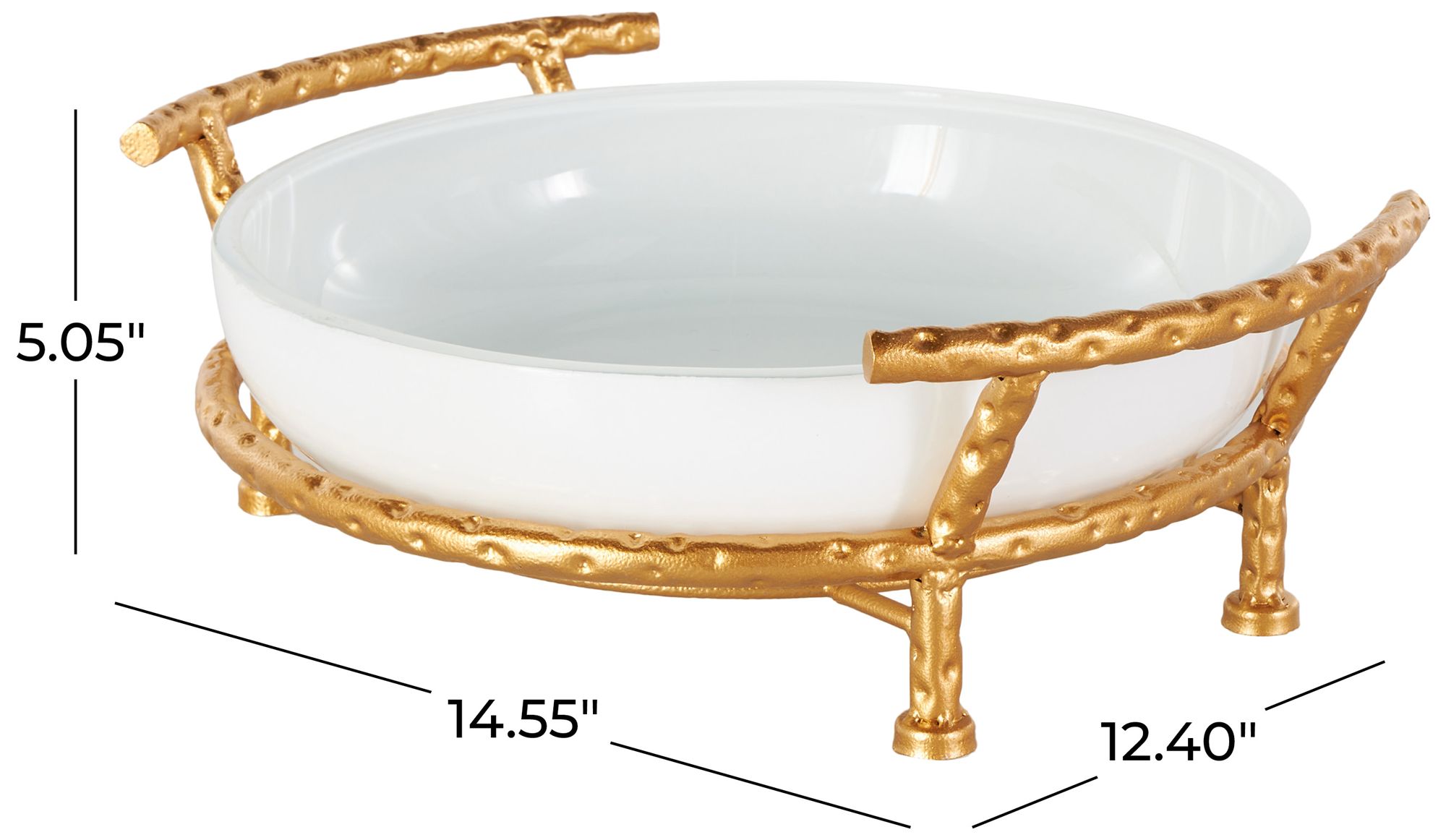 Image 7 White Tempered Glass Modern Serving Bowl, 15" x 12" x 5" more views