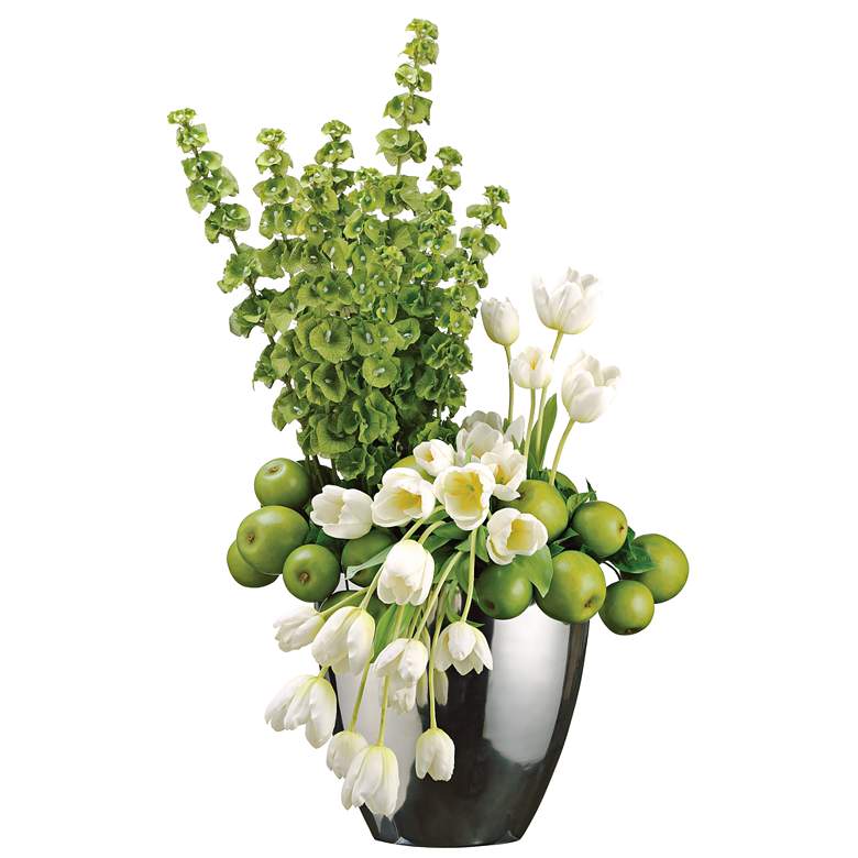 Image 1 White Tulip and Green Apple 35 inch High Faux Flowers in Vase