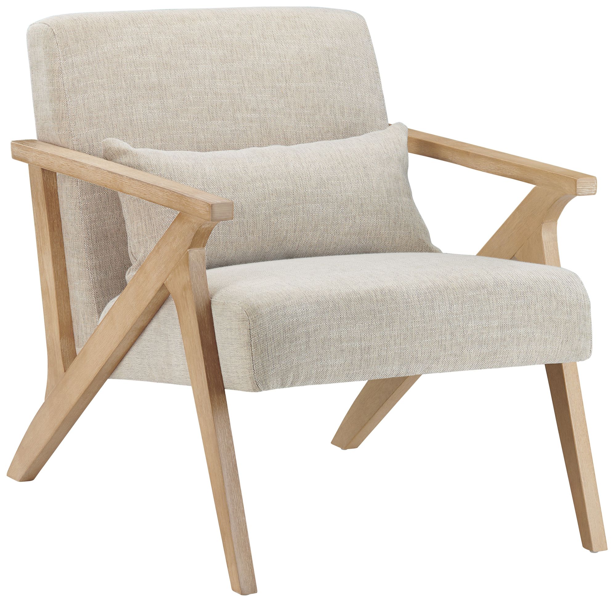 Image 2 White Upholstered Accent Arm Chair with Brown Wooden Frame