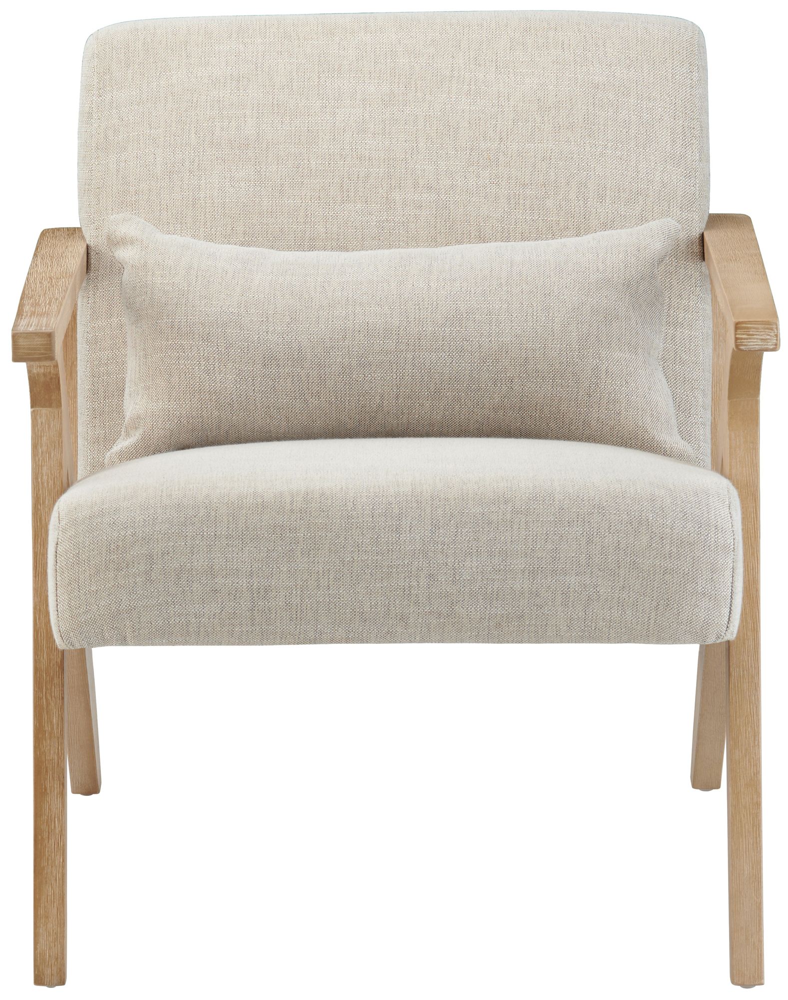 Image 3 White Upholstered Accent Arm Chair with Brown Wooden Frame more views
