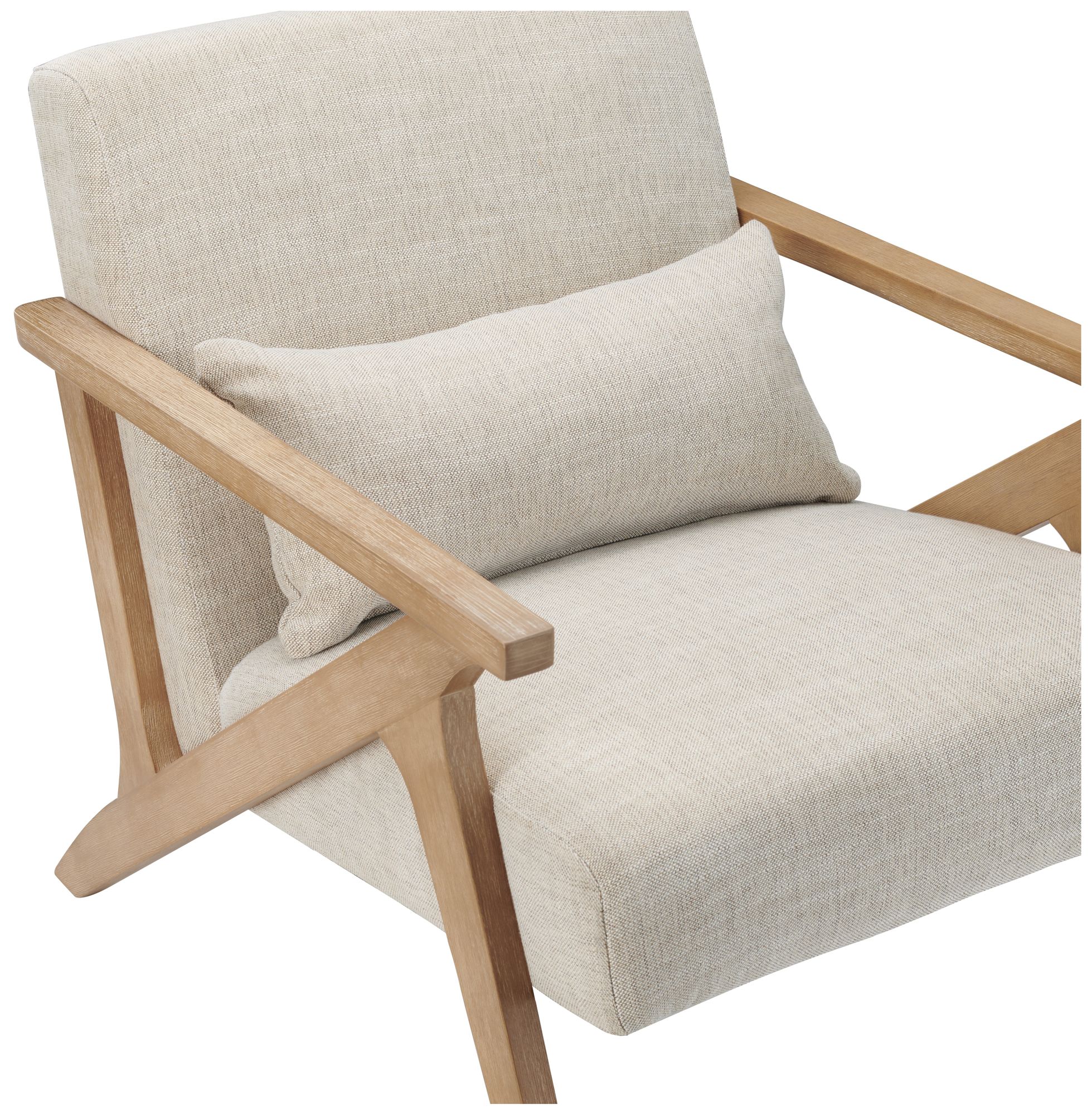 Image 4 White Upholstered Accent Arm Chair with Brown Wooden Frame more views