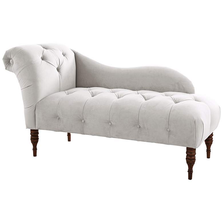 Image 1 White Velvet Upholstered Chaise Lounge Chair