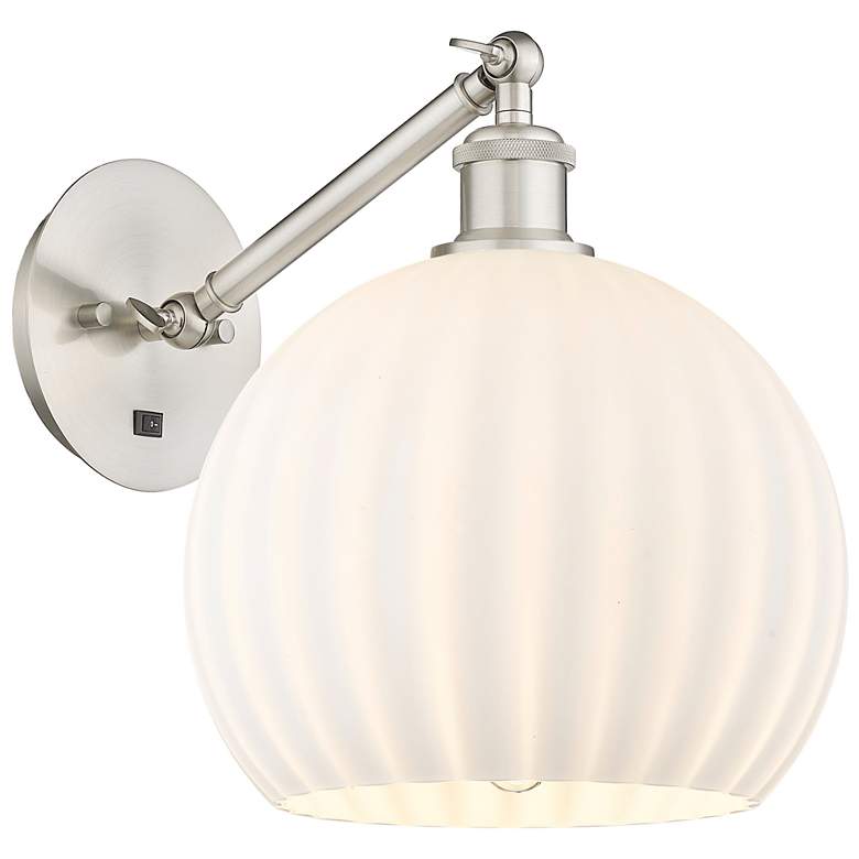 Image 1 White Venetian 12"H Satin Nickel Adjustable Sconce w/ White Venetian Shade