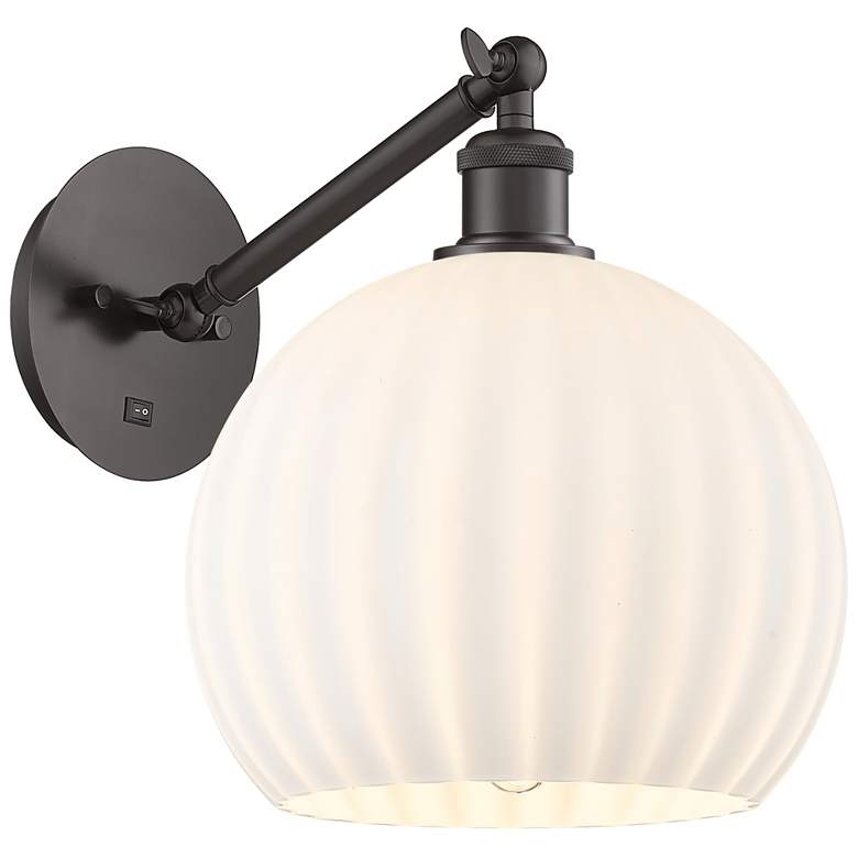 Image 1 White Venetian 12" High Bronze Adjustable Sconce w/ White Venetian Shade