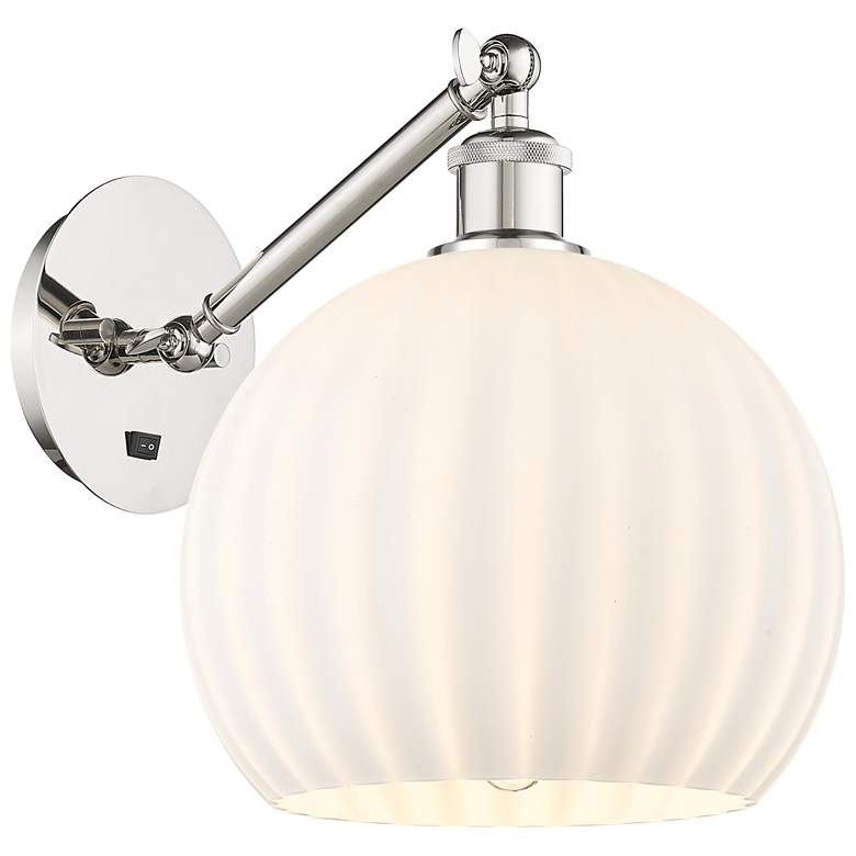 Image 1 White Venetian 12" High Nickel Adjustable Sconce w/ White Venetian Shade