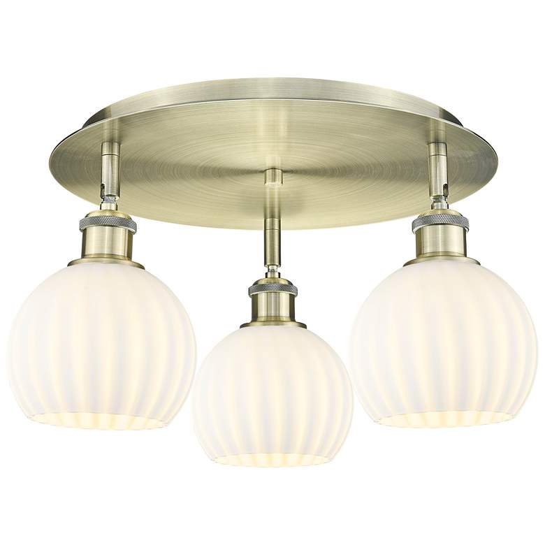 Image 1 White Venetian 17 3/4"W Aged Brass 3-Light Ceiling Light
