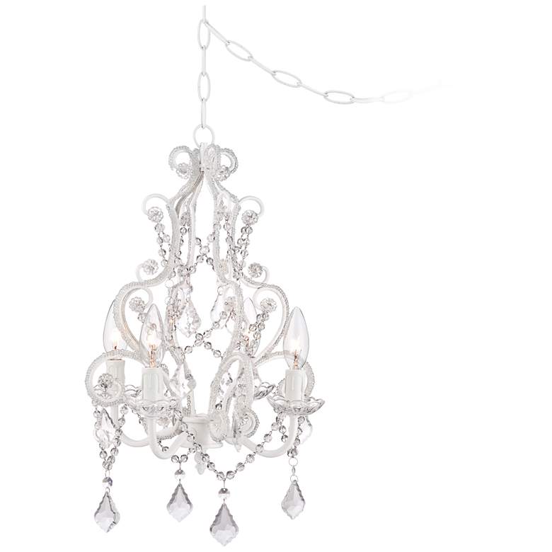 White With Crystal Accents Plug-In Swag Chandelier