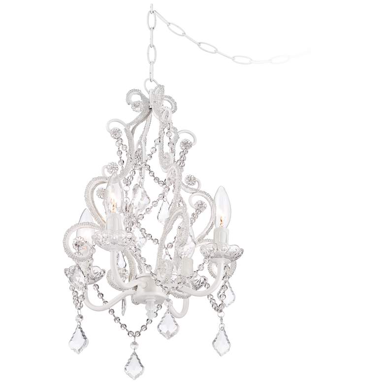 Image 3 White With Crystal Accents Plug-In Swag Chandelier more views