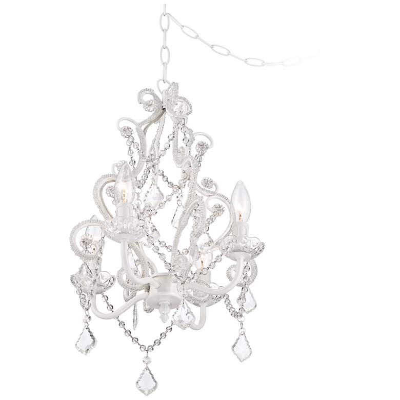 Image 4 White With Crystal Accents Plug-In Swag Chandelier more views