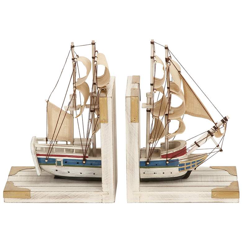 Image 1 White Wood Coastal Bookends, S/2 6"W, 9"H