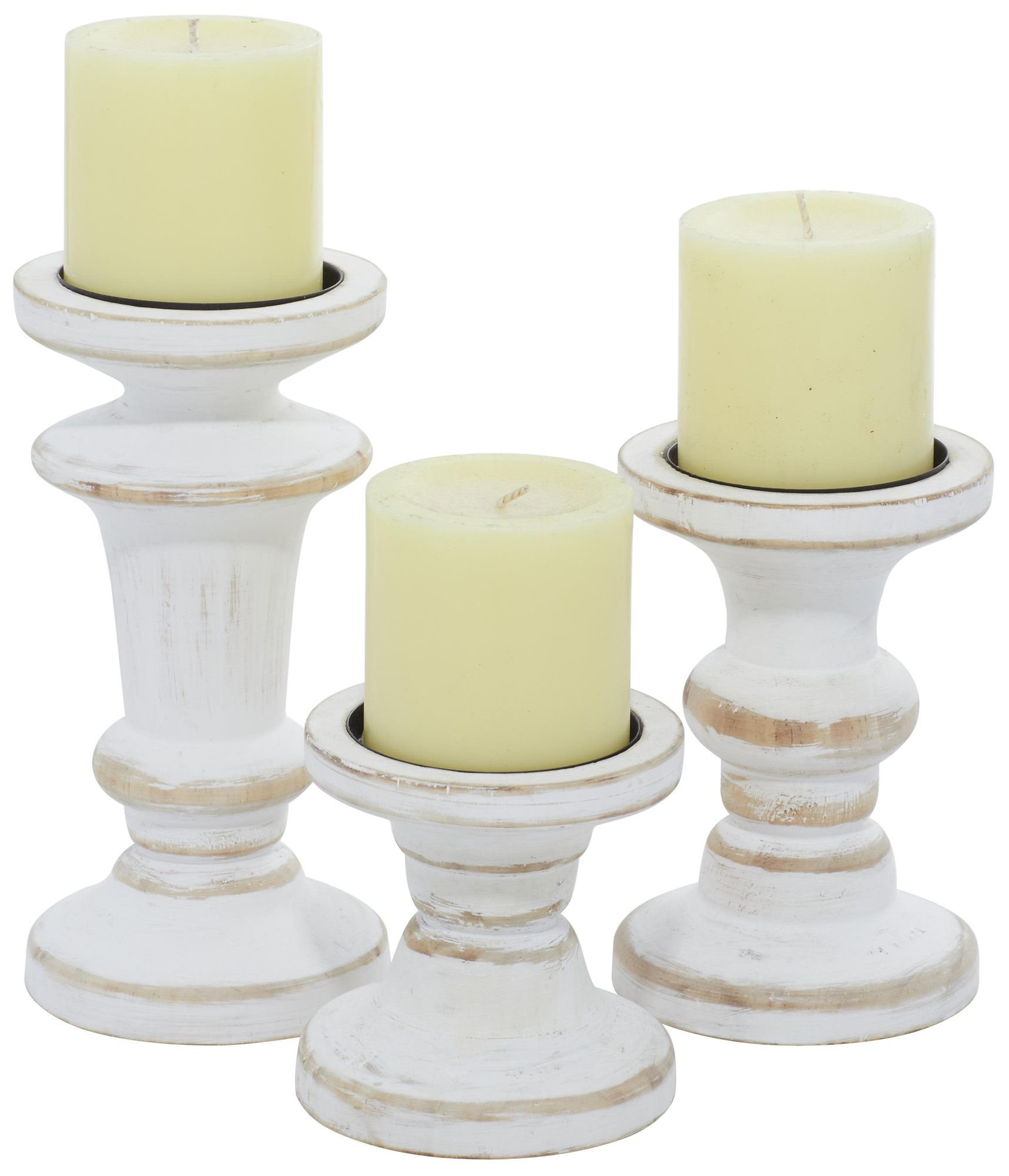 Image 2 White Wood Farmhouse Candle Holder, S/3 8", 6", 4"H