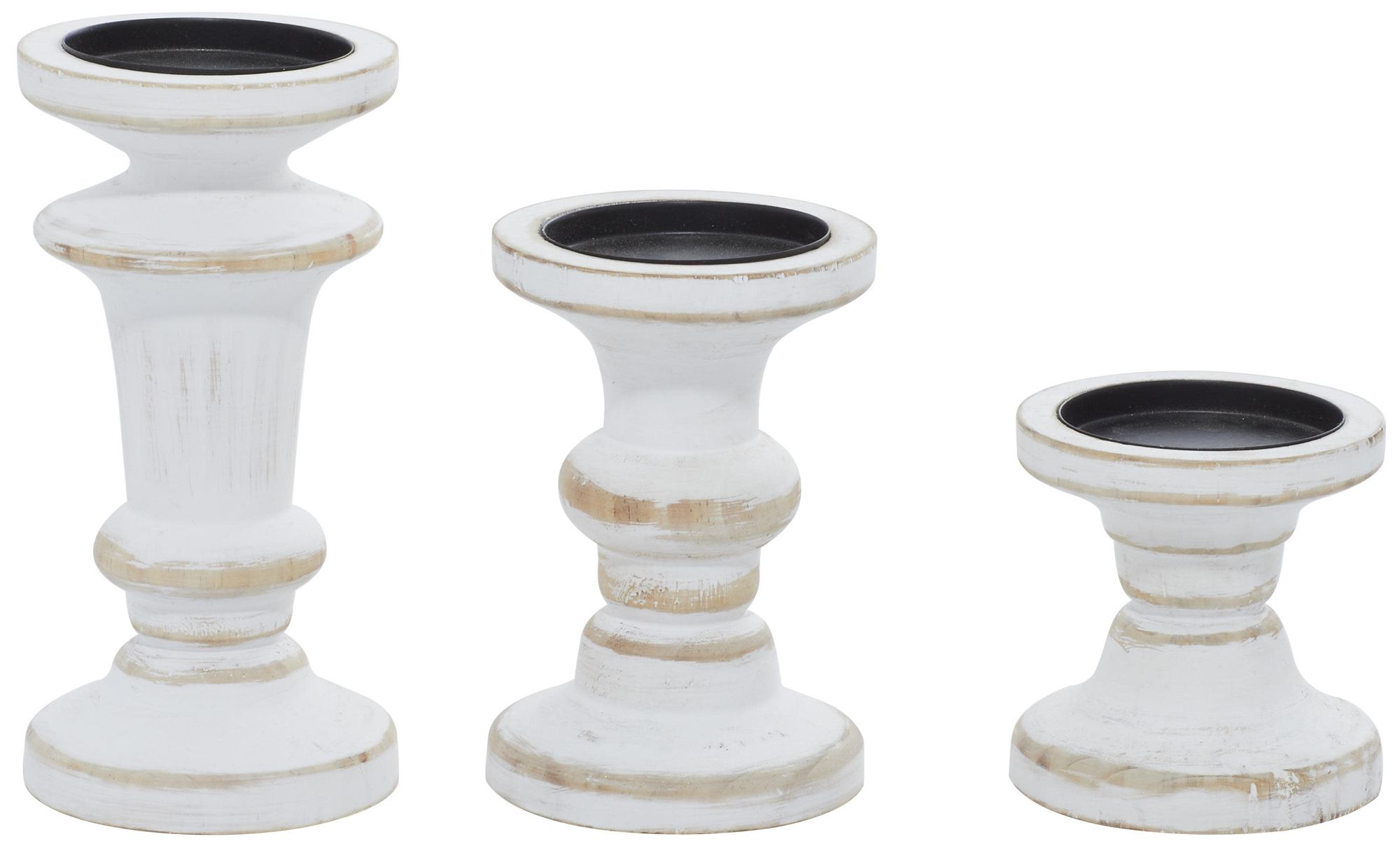 Image 5 White Wood Farmhouse Candle Holder, S/3 8", 6", 4"H more views