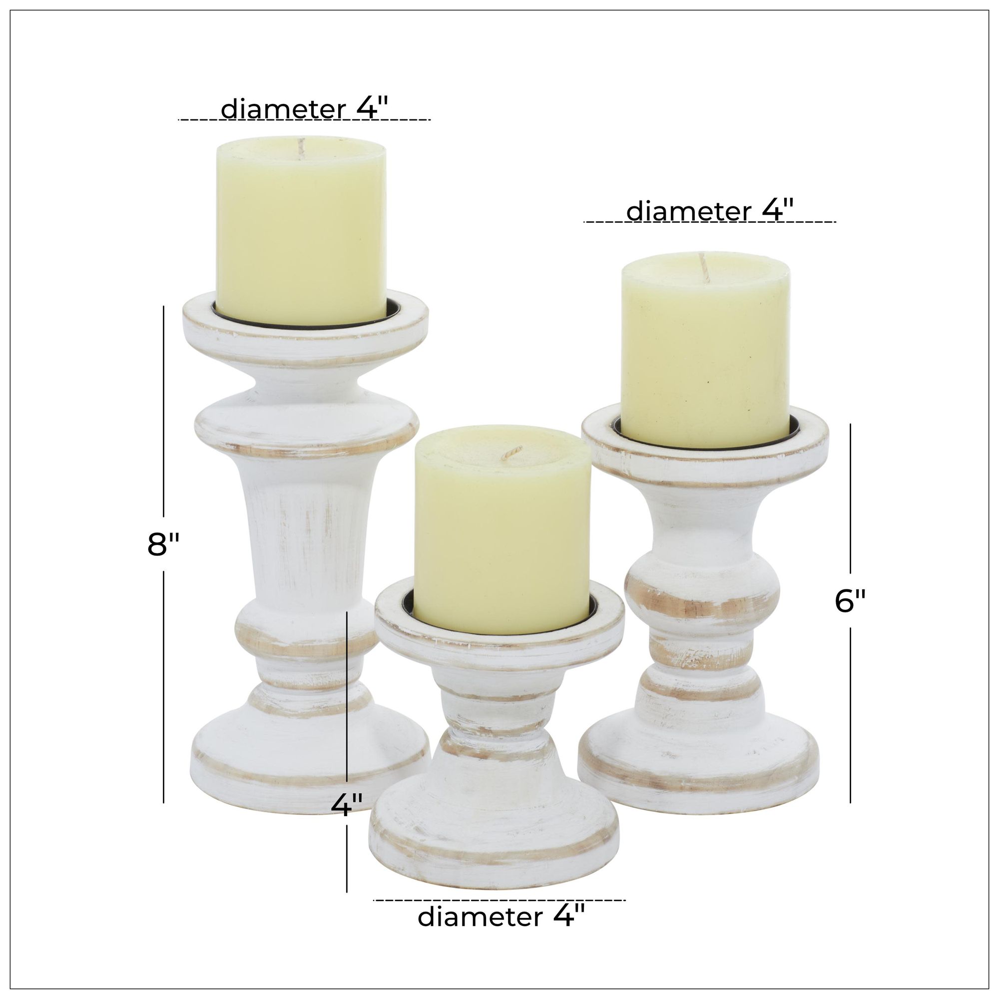 Image 6 White Wood Farmhouse Candle Holder, S/3 8", 6", 4"H more views